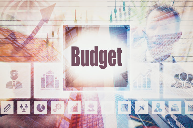 Business Budget concept button on a coloured background