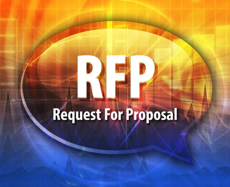 word speech bubble illustration of business acronym term RFP Request For Proposal